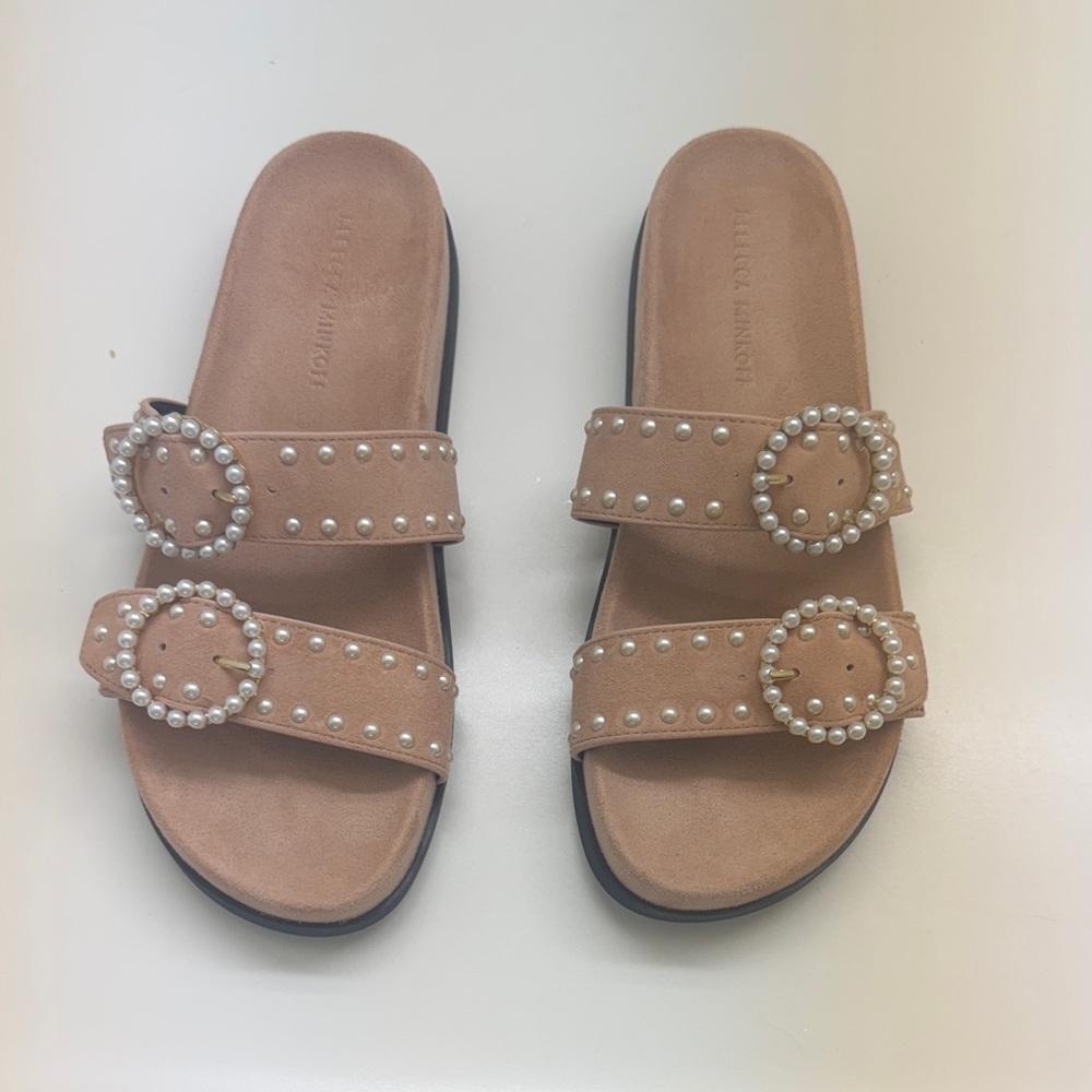 Rebecca Minkoff size 7. Women's Pink Slide Sandals with Pearl Accents